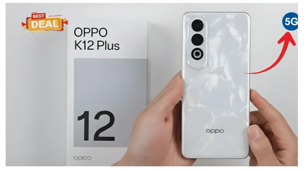 OPPO K12 Plus 5G showing AMOLED display and premium rear design
